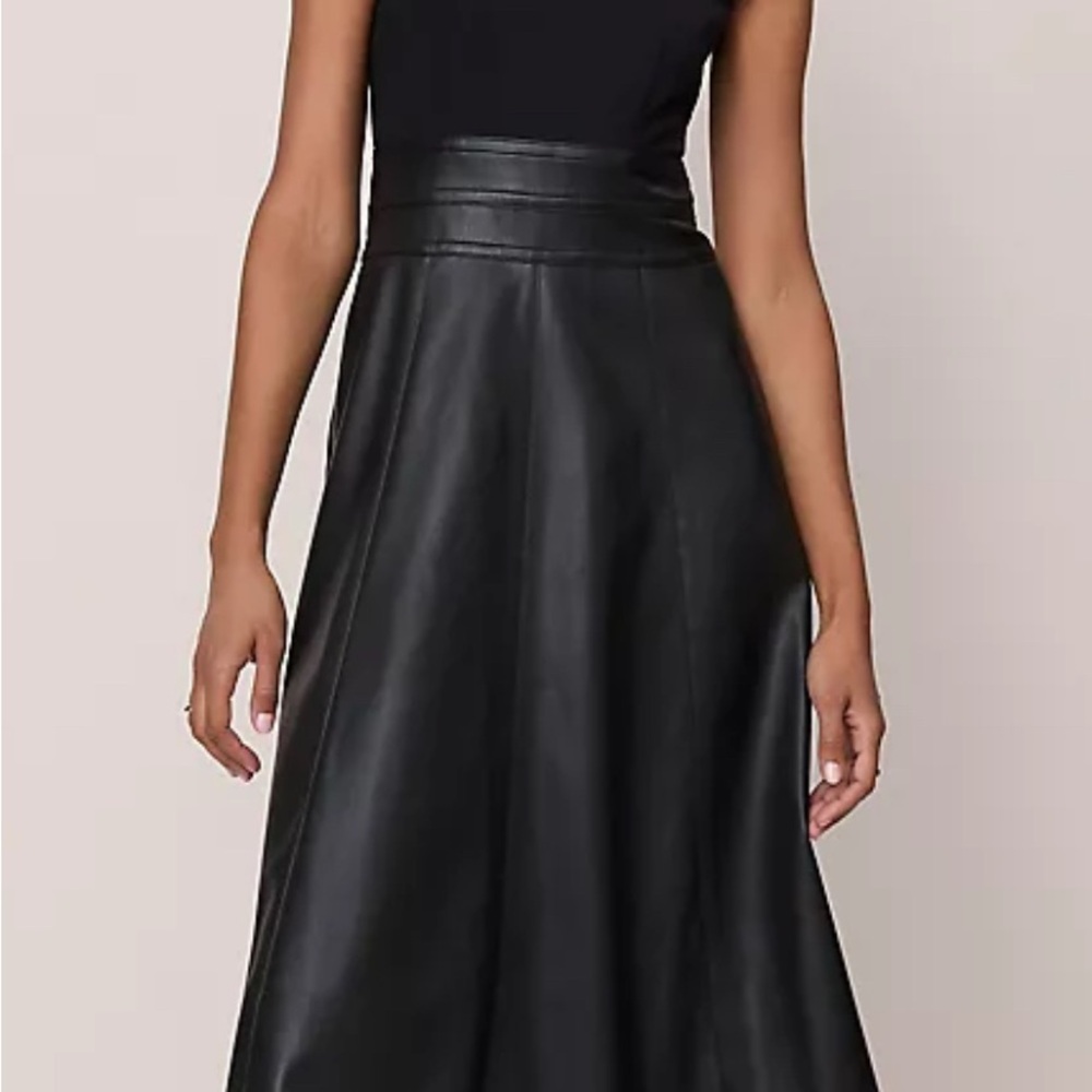 Ann Taylor Black A-Line Faux  Leather Midi Dress